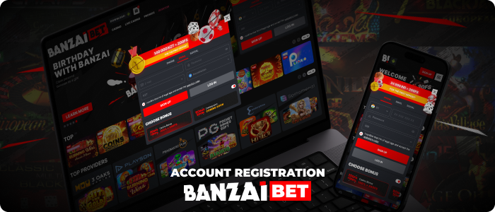 Creating a new account on the platform and verifying at Banzai Bet Casino